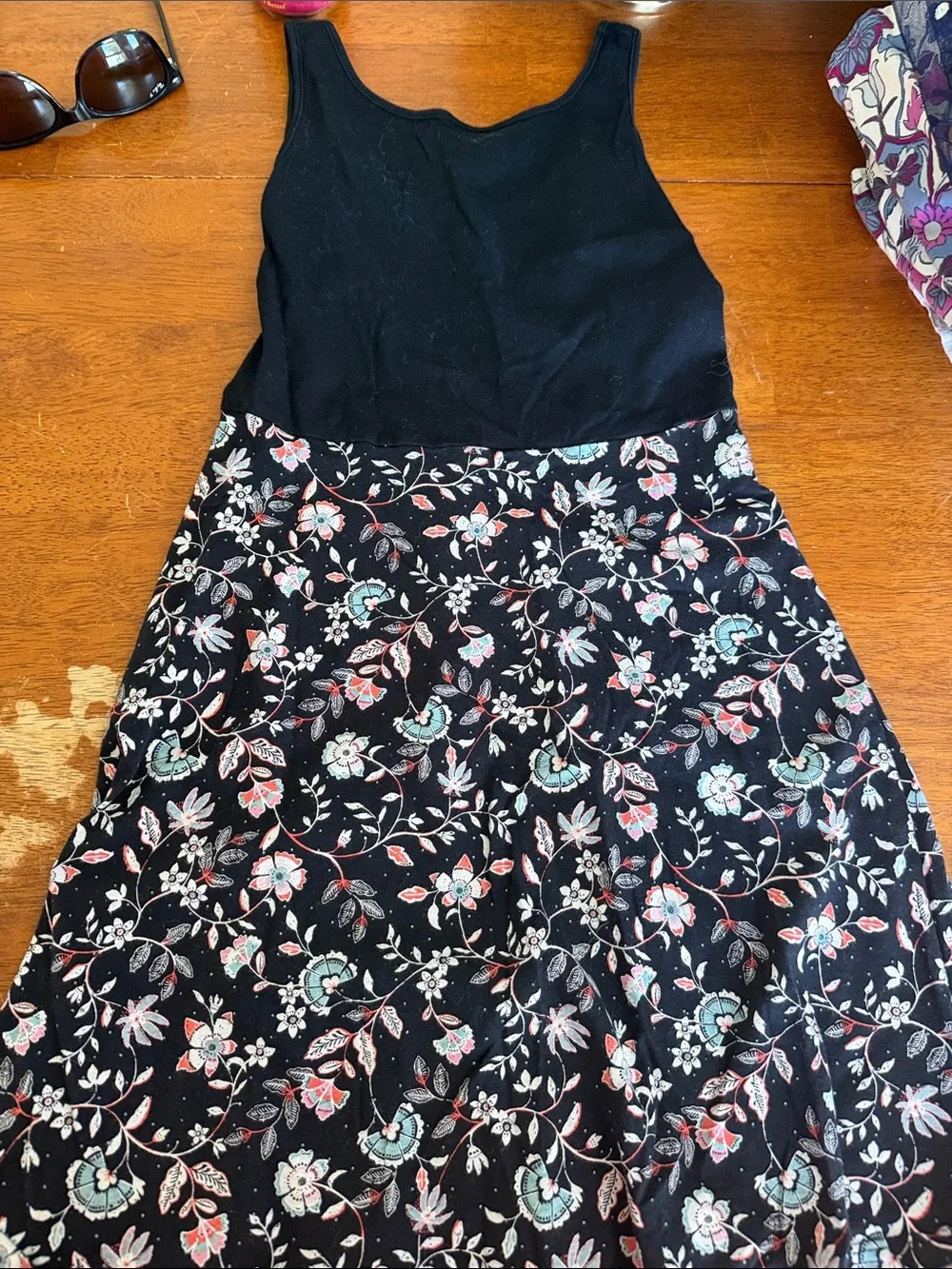 Old Navy Black Tank Dress with Floral Skirt